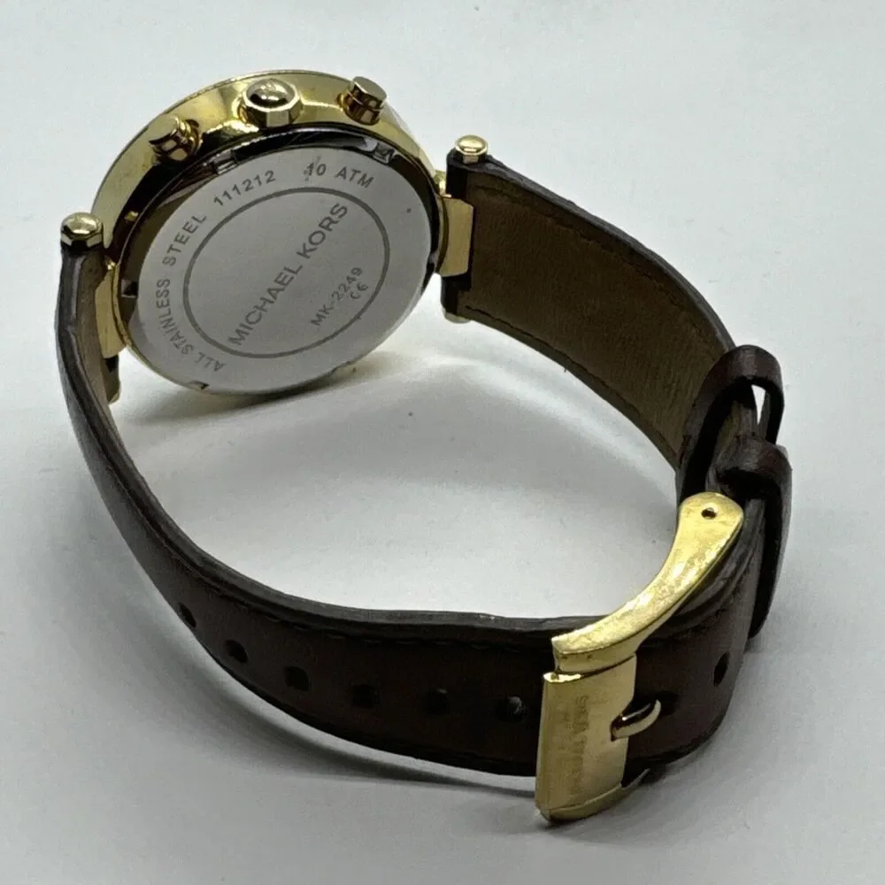 Michael Kors MK2249 Women's Brown Leather Gold Analog Dial Quartz Watch JNA626